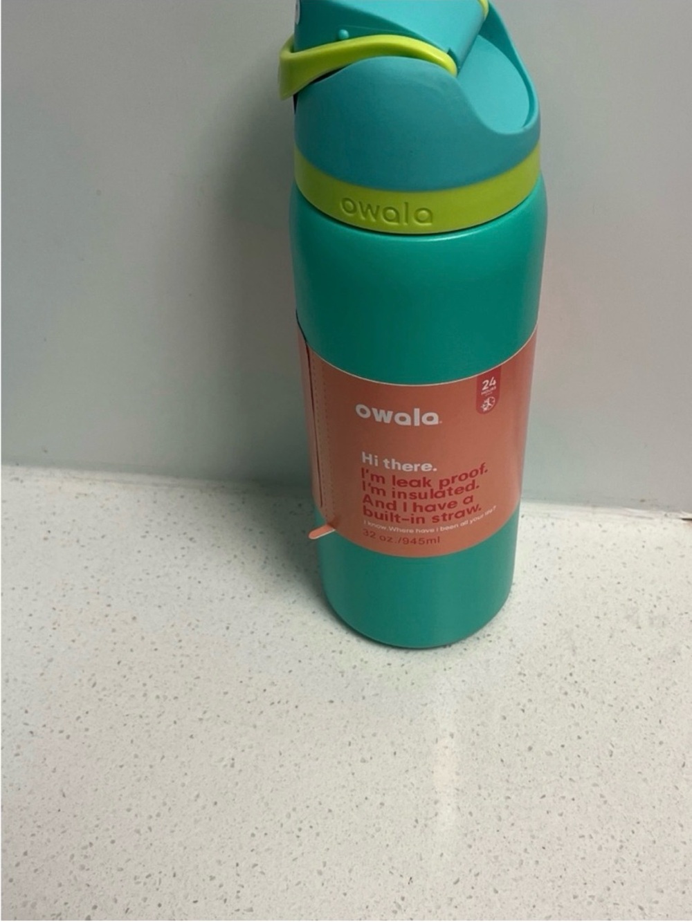 Owala Teal & Lime Insulated Water Bottle with Built-In Straw
